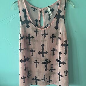 Women’s Pink Blue Sheer Cross Tank Top Compass Trading Size Medium